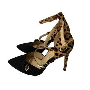 Jessica Simpson suede animal print strapped heel shoes. Sz 7.5M. New